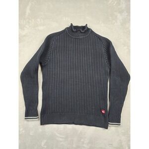 Quiksilver Mock Turtle Neck Sweater Mens S Black Ribbed Knit Cotton Blend Y2K